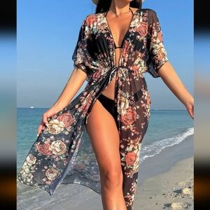 3/$30 Floral Black Sheer Swim Cover-Up